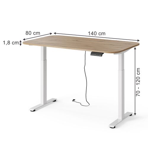 Bureau Elevate 58658 Blanc/artisan 140x80cm 2 Moteurs