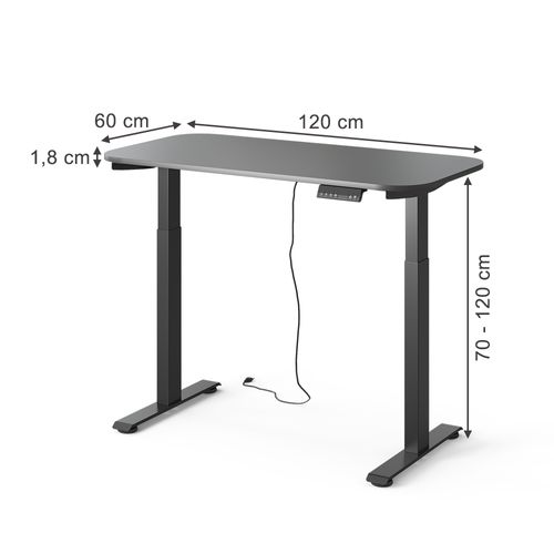 Bureau Elevate 58662 Noir/anthracite 120x60cm 2 Moteurs