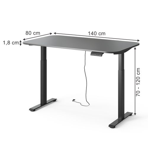 Bureau Elevate 58664 Noir/anthracite 140x80cm 2 Moteurs