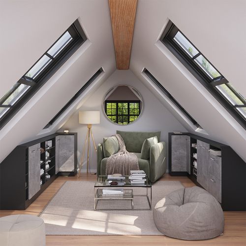 Meuble De Cuisine Dangle Pour Combles R-line 59091 Béton 75.6cm Avec 1 Porte