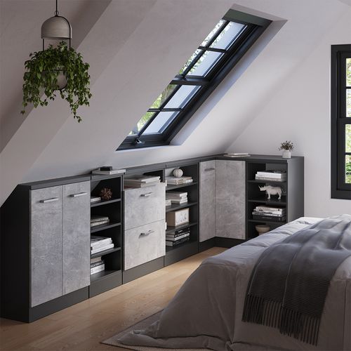 Meuble De Cuisine Dangle Pour Combles R-line 59091 Béton 75.6cm Avec 1 Porte