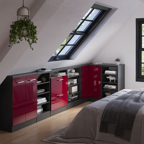 Meuble De Cuisine Dangle Pour Combles R-line 59094 Rouge Brillant 75.6cm Avec 1 Porte