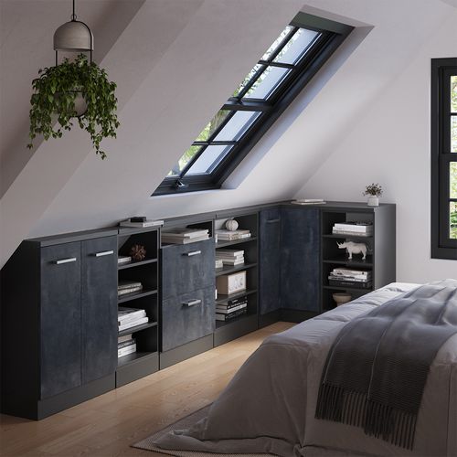 Meuble De Cuisine Dangle Pour Combles R-line 59095 Béton Noir 75.6cm Avec 1 Porte