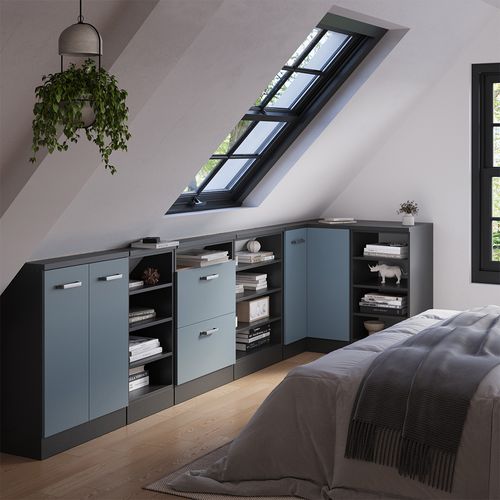 Meuble De Cuisine Dangle Pour Combles R-line 59096 Bleu-gris 75.6cm Avec 1 Porte