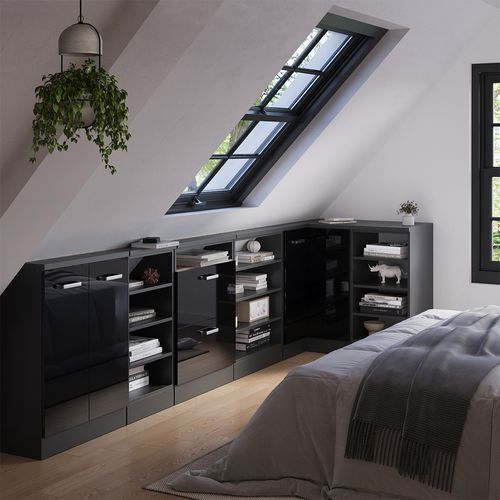 Meuble De Cuisine Dangle Pour Combles R-line 59097 Noir Haute Brillance 75.6cm Avec 1 Porte