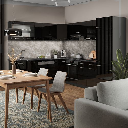 Meuble De Cuisine Dangle Pour Combles R-line 59097 Noir Haute Brillance 75.6cm Avec 1 Porte