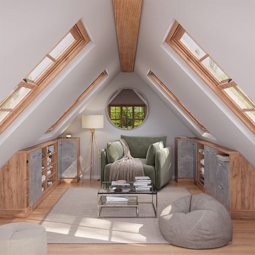 Meuble De Cuisine Dangle Pour Combles R-line 59104 Béton 75.6cm Avec 1 Porte