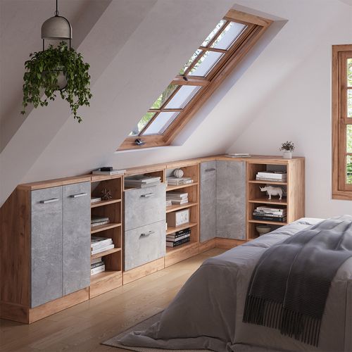 Meuble De Cuisine Dangle Pour Combles R-line 59104 Béton 75.6cm Avec 1 Porte