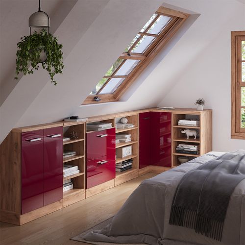 Meuble De Cuisine Dangle Pour Combles R-line 59107 Rouge Brillant 75.6cm Avec 1 Porte