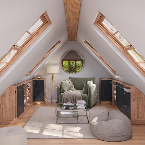 Meuble De Cuisine Dangle Pour Combles R-line 59108 Béton Noir 75.6cm Avec 1 Porte