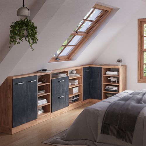 Meuble De Cuisine Dangle Pour Combles R-line 59108 Béton Noir 75.6cm Avec 1 Porte