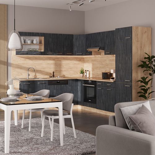 Meuble De Cuisine Dangle Pour Combles R-line 59108 Béton Noir 75.6cm Avec 1 Porte