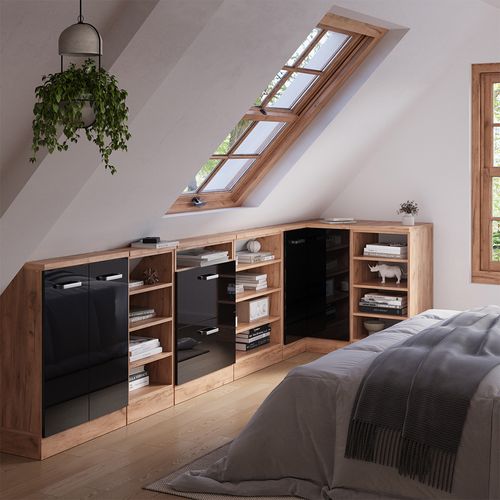 Meuble De Cuisine Dangle Pour Combles R-line 59110 Noir Haute Brillance 75.6cm Avec 1 Porte