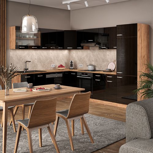 Meuble De Cuisine Dangle Pour Combles R-line 59110 Noir Haute Brillance 75.6cm Avec 1 Porte