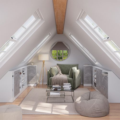 Meuble De Cuisine Dangle Pour Combles R-line 59117 Béton 75.6cm Avec 1 Porte