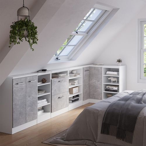 Meuble De Cuisine Dangle Pour Combles R-line 59117 Béton 75.6cm Avec 1 Porte