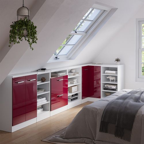 Meuble De Cuisine Dangle Pour Combles R-line 59120 Rouge Brillant 75.6cm Avec 1 Porte