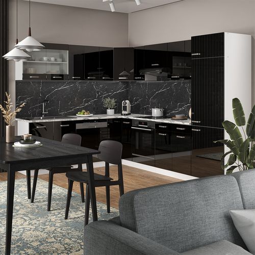 Meuble De Cuisine Dangle Pour Combles R-line 59123 Noir Haute Brillance 75.6cm Avec 1 Porte