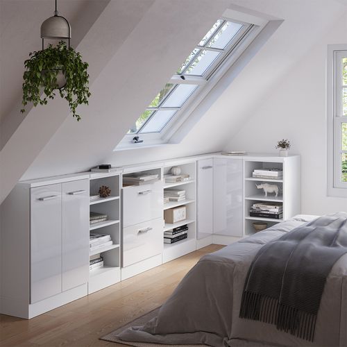 Meuble De Cuisine Dangle Pour Combles R-line 59125 Blanc Haute Brillance 75.6cm Avec 1 Porte