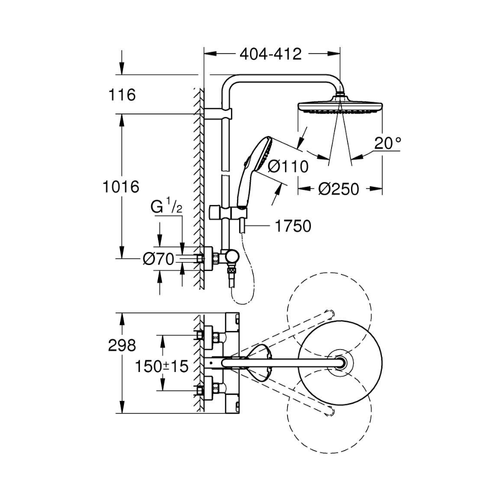 Colonne De Douche Thermostatique Grohe Vitalio Start 250 Noire