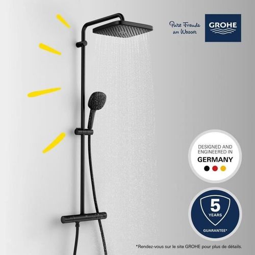 Colonne De Douche Avec Mitigeur Thermostatique - Vitalio Comfort 250 - Noir Mat - 266962431