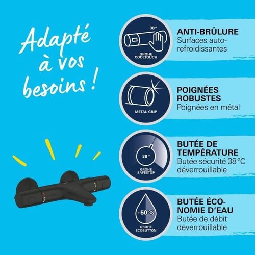 Mitigeur Thermostatique Bain/douche - Precision Trend - 1022162432 - Noir Mat