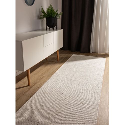 Tapis De Couloir En Coton Tissé Main Ron Crème 80x300 Cm