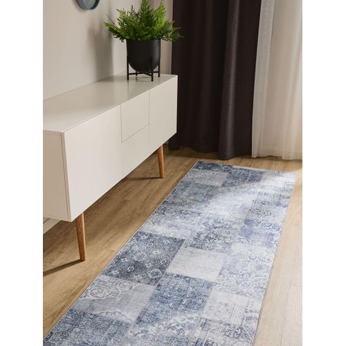 Tapis De Couloir Lavable George Bleu 80x240 Cm