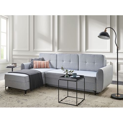 Canapé-lit D'angle 3 Places Simris Tissu Bleu Clair Avec Rangement Côté Droit