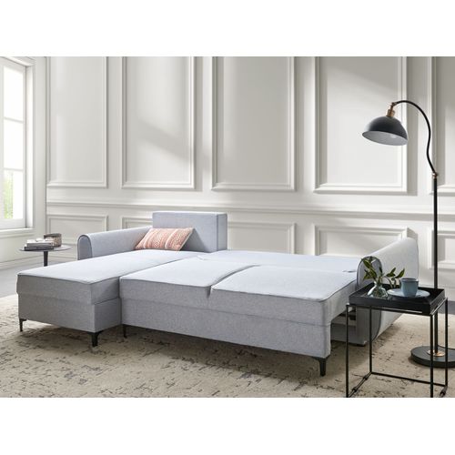 Canapé-lit D'angle 3 Places Simris Tissu Bleu Clair Avec Rangement Côté Droit