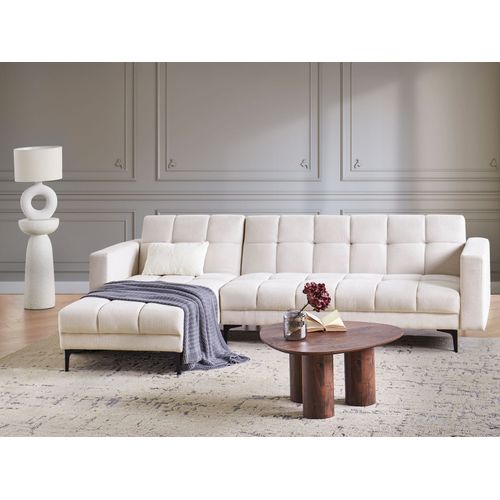 Canapé-lit D'angle Modulable Alnes Tissu Blanc Cassé 4 Places Côté Droit