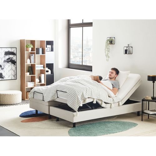 Lit Réglable Sans Tête De Lit Tissu Duke Ii 160 X 200 Cm Beige Clair