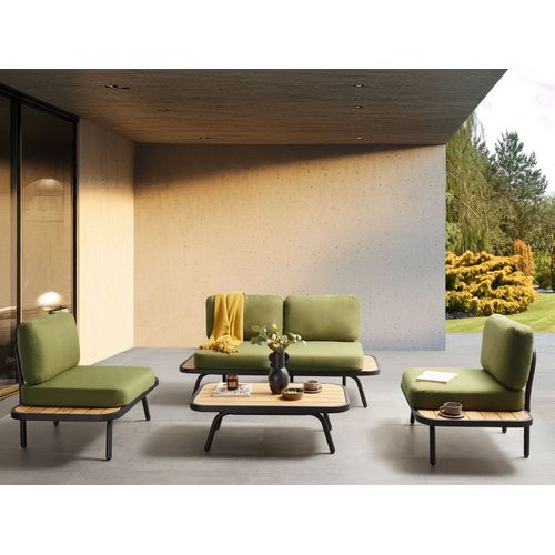 Ensemble De Salon De Jardin Avec Table 4 Places Minozzo Bois D'acacia Certifié Vert Olive