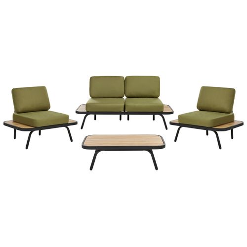Ensemble De Salon De Jardin Avec Table 4 Places Minozzo Bois D'acacia Certifié Vert Olive