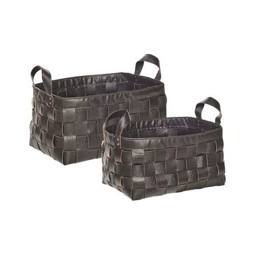 Lot De 2 Paniers Sippar Cuir Pu Marron Foncé
