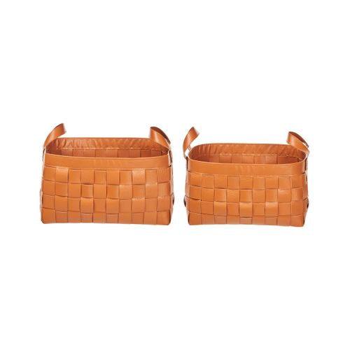 Lot De 2 Paniers Sippar Cuir Pu Marron Doré