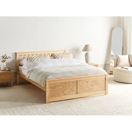 Lit Avec Sommier Bois De Pin Olendon 140 X 200 Cm Marron Clair