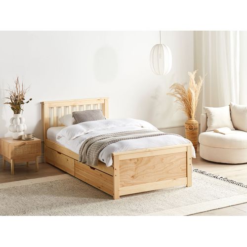 Lit Avec Tiroirs De Rangement Bois De Pin Olendon 90 X 200 Cm Marron Clair