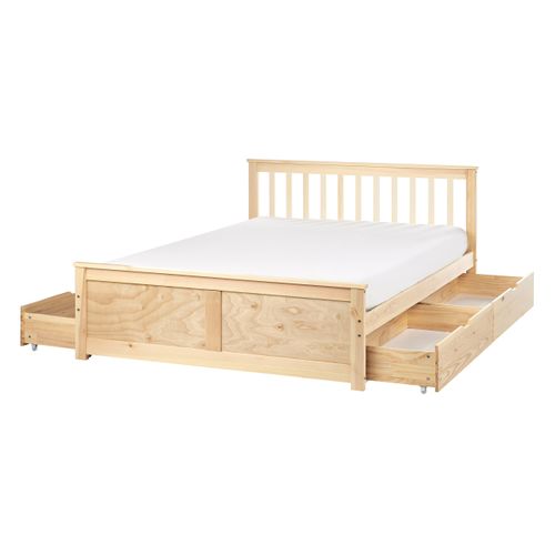 Lit Avec Tiroirs De Rangement Bois De Pin Olendon 140 X 200 Cm Marron Clair