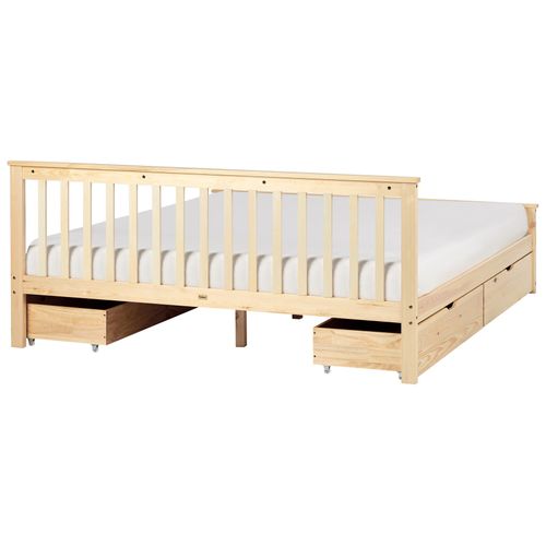 Lit Avec Tiroirs De Rangement Bois De Pin Olendon 180 X 200 Cm Marron Clair