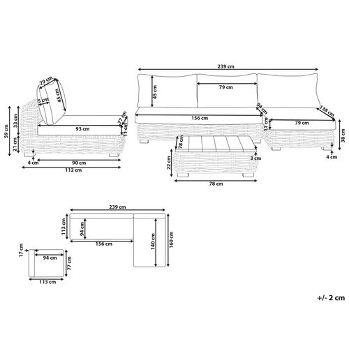 Ensemble De Salon De Jardin Avec Table 4 Places Varallo Côté Gauche Rotin Gris