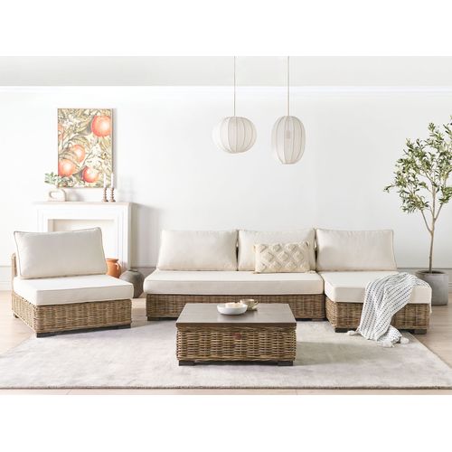 Ensemble De Salon De Jardin Avec Table 4 Places Varallo Côté Gauche Rotin Gris