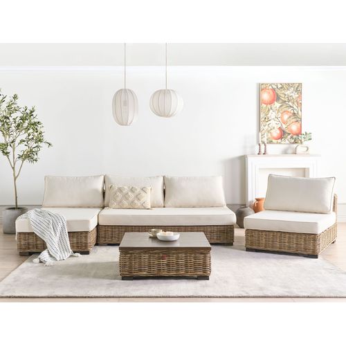 Ensemble De Salon De Jardin Avec Table 4 Places Varallo Côté Droit Rotin Gris