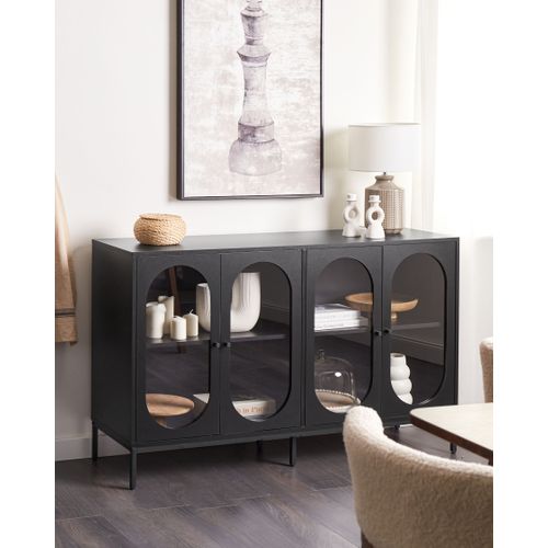Buffet Avec Vitrine En Verre Langford 137 Cm Noir