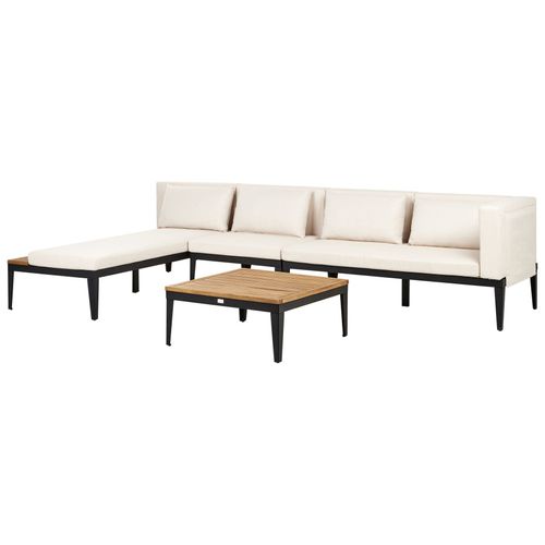 Canapé D'angle à Droite 4 Places En Bois D'acacia Certifié Beige Clair Bracciano