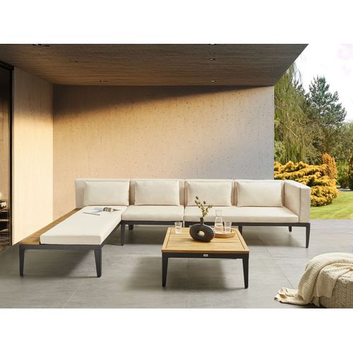 Canapé D'angle à Droite 4 Places En Bois D'acacia Certifié Beige Clair Bracciano