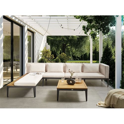 Canapé D'angle à Droite 4 Places En Bois D'acacia Certifié Beige Clair Bracciano