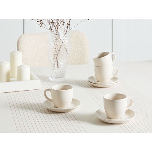 Set De 4 Tasses Avec Soucoupes Caraway Grès Blanc Cassé