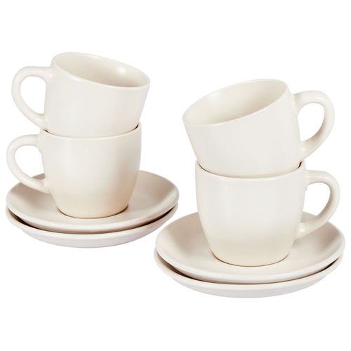 Set De 4 Tasses Avec Soucoupes Caraway Grès Blanc Cassé