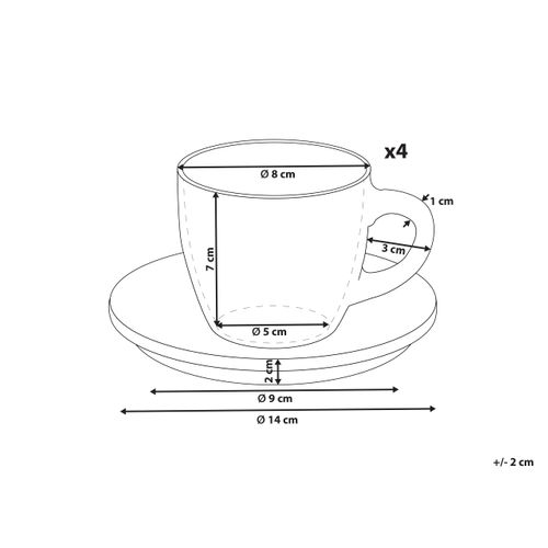 Set De 4 Tasses Avec Soucoupes Caraway Grès Blanc Cassé